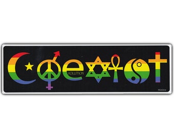 COEXIST - Peace, Love, Harmony - Rainbow Style - Premium Quality 10" x 3" - Bumper Stickers & Decals