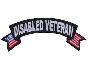 Patch, Small Embroidered Rocker (Iron-On or Sew-On), Disabled Military Veteran United States Flag, 4" x 1.5" Arch