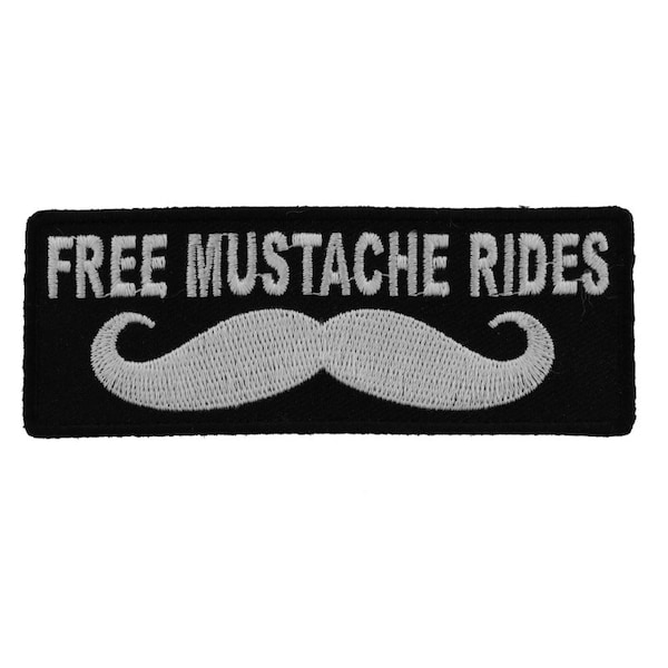 Patch, Embroidered Patch (Iron-On or Sew-On), Free Mustache Rides, 4" x 1.5" (10.2 cm x 3.8 cm)