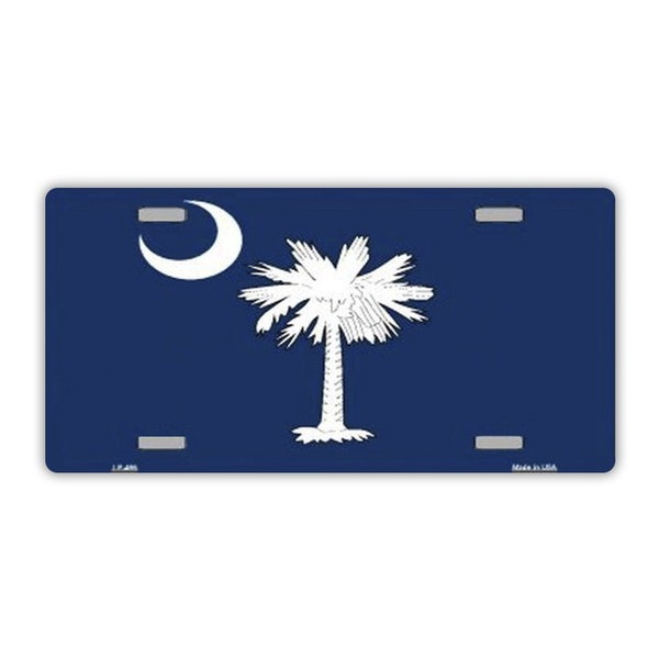 License Plate, Metal Vanity Tag Cover, South Carolina State Flag, Palmetto Tree, Crescent, 12" x 6"