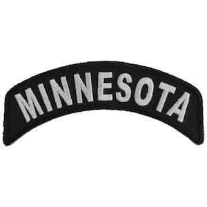 May include: Black and white embroidered patch with the word "MINNESOTA" in white lettering.