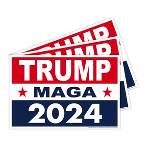 3-Pack Political Campaign Yard Sign w/Stake, Donald Trump 2024 Make America Great Again MAGA, Red White Blue, 18&quot; x 12&quot; (Double-Sided Sign)