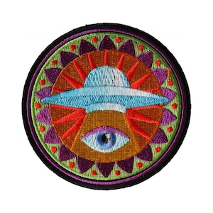 Patch, Embroidered Patch (Iron-On or Sew-On), Spiritual Eye UFO Seeing Eye, 3&quot; x 3&quot;