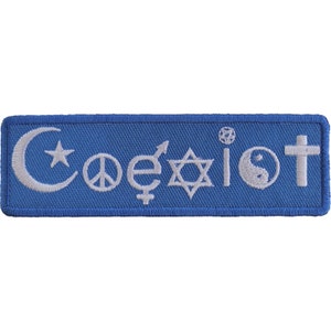 Patch, Embroidered Patch (Iron-On or Sew-On), Coexist Peace Love, 4&quot; x 1.25&quot;