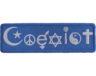 Patch, Embroidered Patch (Iron-On or Sew-On), Coexist Peace Love, 4" x 1.25"