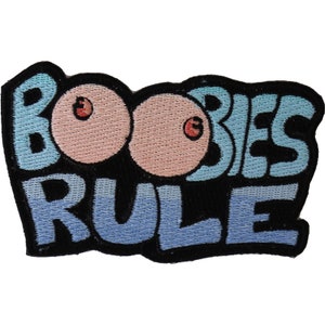 Patch, Embroidered Patch (Iron-On or Sew-On), Boobies Rule Funny Crude, 4&quot; x 2.5&quot;