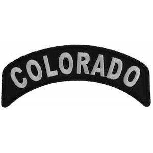 May include: Black and white embroidered patch with the word "COLORADO" in white lettering.