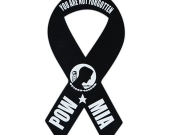 Ribbon Magnet - POW MIA Not Forgotten - Support, Awareness - Cars, Trucks, Refrigerators, Etc. - Magnetic Bumper Sticker - 4" x 8"