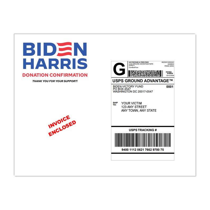 Prank Joe Biden 2024 Campaign Donation Confirmation, Very Realistic Practical Joke Revenge, We Send Directly To Your Victim 100% Anonymous image 7