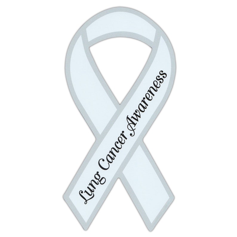 May include: A light blue ribbon with the text "Lung Cancer Awareness" written on it.