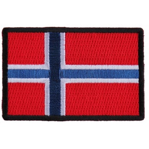 Patch, Embroidered Patch (Iron-On or Sew-On), Norwegian Norway Flag Patch, 3&quot; x 2&quot;