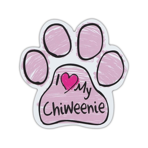 Pink Scribble Dog Paw Shaped Magnet I Love My Chiweenie
