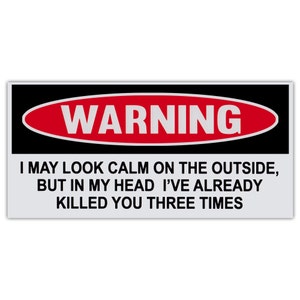 Funny Warning Sticker - Look Calm on Outside in Head Killed You Three Times - Premium Quality 6&quot; x 3&quot; - Bumper Stickers & Decals