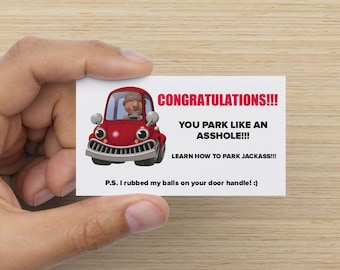 50 Cards - Funny Bad Parking Prank Revenge Practical Joke Card, Congratulations, You Park Like An Asshole, Learn How To Park Jackass