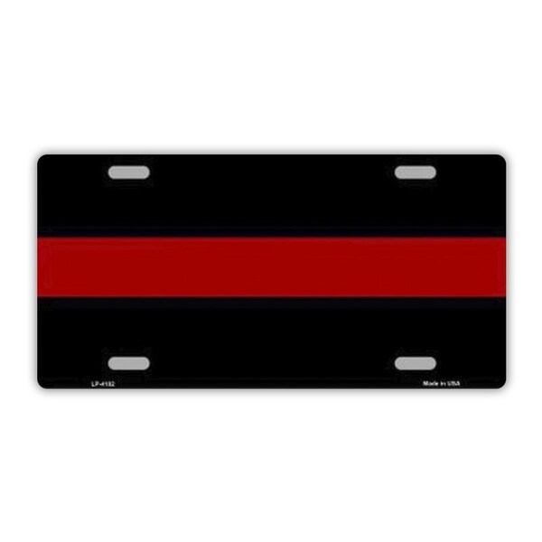 License Plate, Metal Vanity Tag Cover, Thin Red Line, Firefighter, Fire Department, 12" x 6"