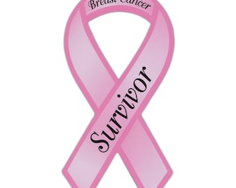 Ribbon Magnet - Breast Cancer Survivor - Support, Awareness - Cars, Trucks, Refrigerators, File Cabinets - Magnetic Bumper Sticker - 4" x 8"