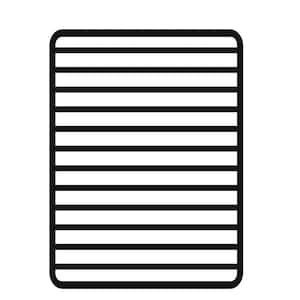 May include: A black and white line drawing of a lined notebook.