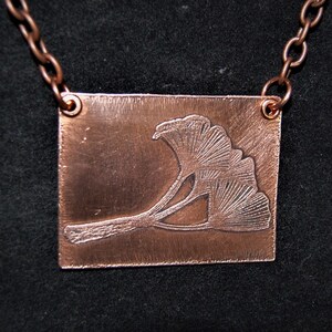 Copper Ginko Pendant Etched, Hammered, 3 Ginko Leaf Pendant, Ginko Leaf Necklace, Free Shipping