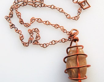 Wire Wrapped Necklace, Stone Necklace, Copper Wire Wrapped Necklace, Wire wrapped stone, Handmade Wire Wrapped Necklace