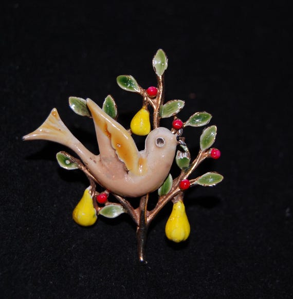 Art signature Partridge in a Pear Tree vintage br… - image 1