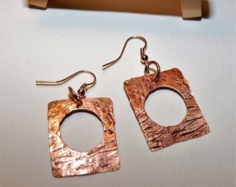 Sustainable Copper, Rustic Copper Earrings, Southwest Earrings, OOAK Copper Earrings, Hammered Earrings, Copper Hoop Earrings, Free Shipping