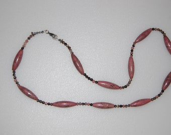 Statement Necklace, Rhodonite beaded necklace, Free Shipping