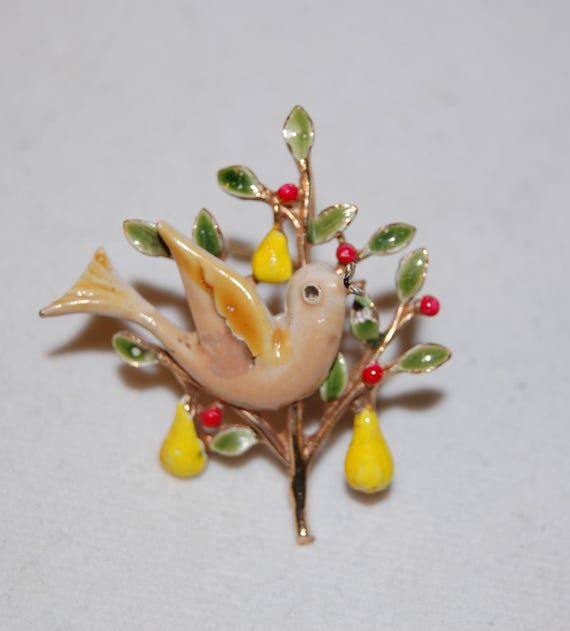 Art signature Partridge in a Pear Tree vintage br… - image 2