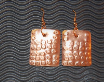 Artisan Boho Copper Earrings, Handmade Copper Earrings, Textured Copper Earrings, Birthday Gift Copper Earrings, Girlfriend Gift Earrings
