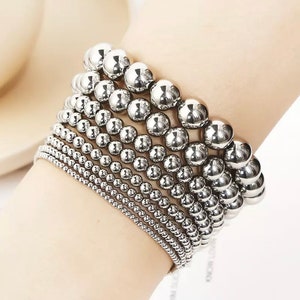 14K White Gold Beaded Bracelet: Stackable Stretch or Chain