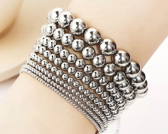 14K White Gold Beaded Bracelet: Stackable Stretch or Chain