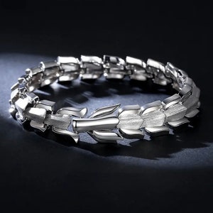 Bracelet dragon en platine massif PT950 pour homme | Manchette Dragon fabriquée à la main pour homme | Bijoux tendance luxueux | Cadeau pour lui