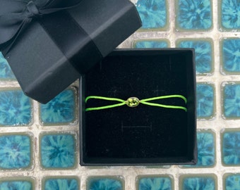 Personalized Birthstone String Bracelet: 14k Gold Charm, Adjustable Fit