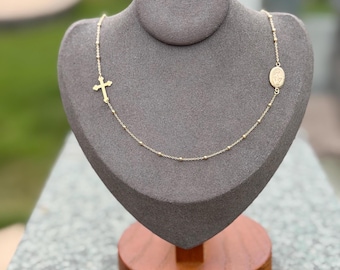 14k Gold Rosary Necklace - Dainty Necklace - Elegant Religious Jewelry