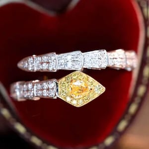18K White Gold Snake Ring with Yellow Diamond Head, Yellow Diamond Ring, Snake Ring, Diamond Snake Ring, Custom Jewelry