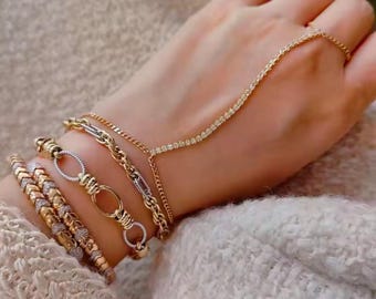Pulsera de dedo con diamantes en oro de 18 quilates: cadena de mano de 0,50 quilates
