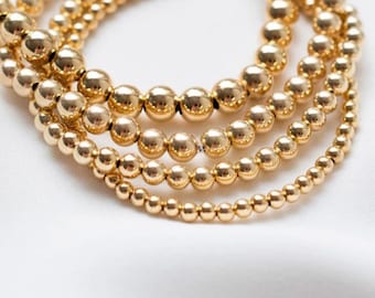 14K Yellow Gold Beaded Bracelet: Stackable Stretch Style