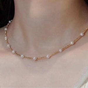 Akoya Pearl Necklace: Natural Sea Pearl, 18k Gold Chain