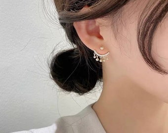 Diamond Front And Back Earrings In 18k Gold