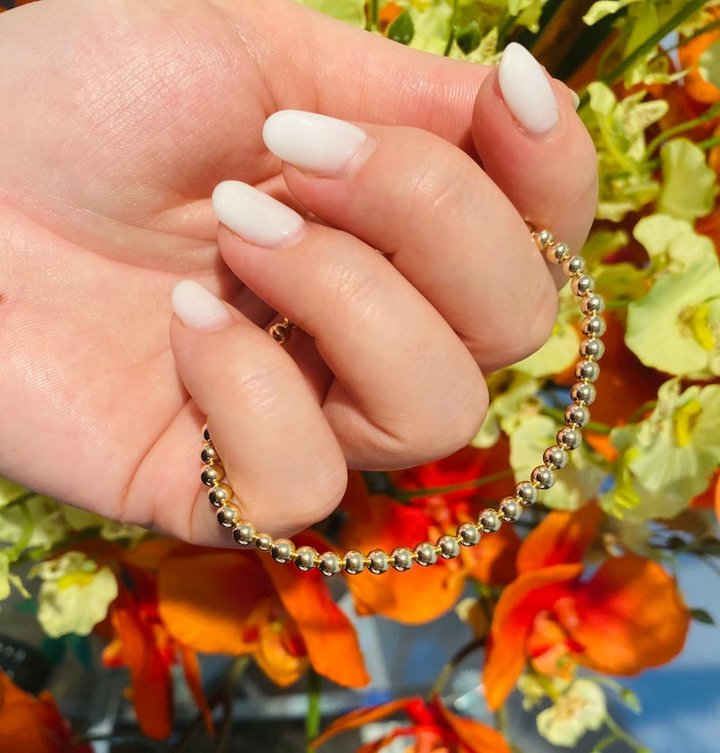 14K Yellow Gold Beaded Bracelet stackable Bracelet Stretch Etsy