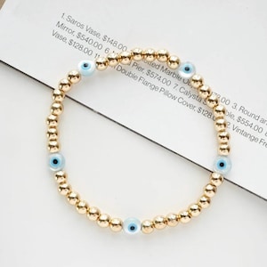 EvilEye Beaded Bracelet in 10k, 14k Gold - EvilEye Bracelet - Bead Stackable Bracelet - Beaded Bracelet - Protection Bracelet