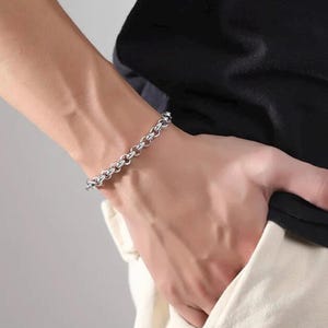 Men's Solid Platinum PT950 Classic Rolo Bracelet | Handcrafted Cuff for Men | Luxurious Statement Jewelry | Gift for Him | Rolo Chain