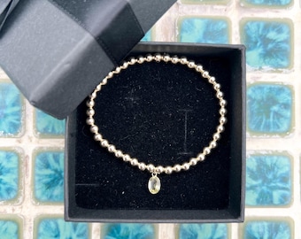 14K Gold Beaded Bracelet with Gemstone: Stackable Jewelry