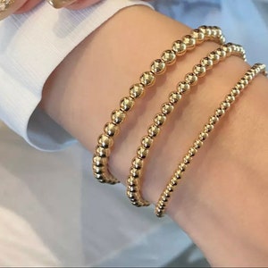 18k Solid Gold Beaded Bracelet: Stacking Elastic Bracelet