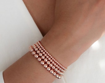 14K Rose Gold Beaded Bracelet: Stackable Solid Gold Beads