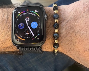 18 kt gouden kralenarmband met diepblauwe tijgeroogkraal - kralenarmband voor dames - kralenarmband voor heren - unisex sieraden