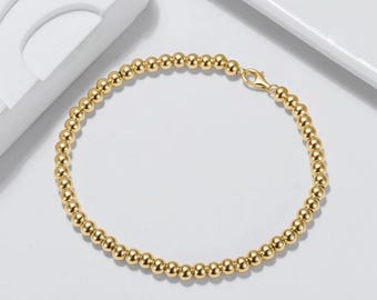 18 kt gouden kralenarmband met ketting en sluiting - stapelbare armband - geketende kralenarmband met 18 kt gouden ketting - massief gouden kralenarmband