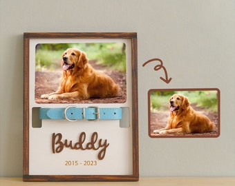 Custom Memorial Pet Collar Frame, Dog Ear Picture Frame Art, Memorial Pet Collar Sign, Bereavement Gifts, Wood Frame With Collar Holder