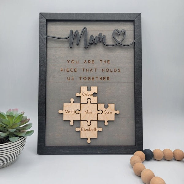 Vous êtes la pièce qui nous unit Pièces du puzzle Panneau personnalisé pour maman, nom cadeau pour la fête des mères, panneau pour maman, cadeau pour la fête des mères