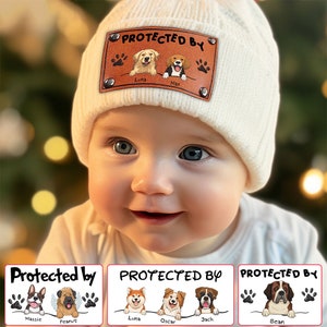 Personalized Baby Protected by Puppy Beanies, Custom Dog Breed with Name Beanie Hat For Baby, Infant Toddler Beanie, Newborn Gift, Dog Lover image 3