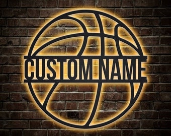 Personalized Basketball Metal Sign With Name, Custom Name Monogram Metal Sign With Led/Without Led, Sport Gifts, Basketball Sign